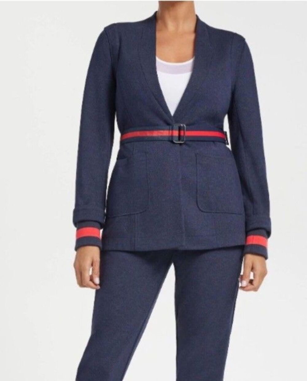 Anatomie Reyna Jacket Womens L Texture Navy Travel Leisure Belted Packable